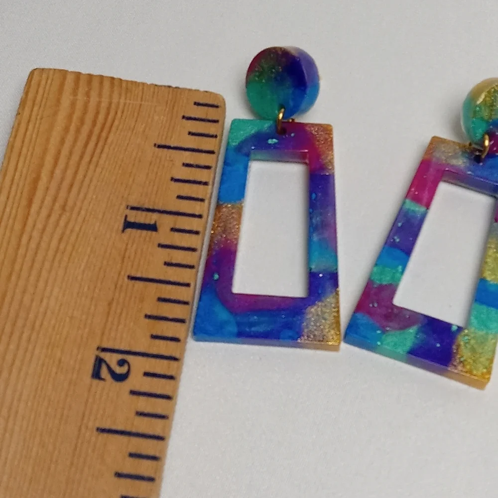 Hand Crafted Multicolor Geometric Earrings - Picture 3 of 4